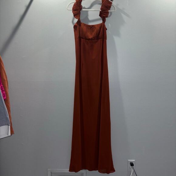 Six Stories Pleated Shoulder Chiffon Bridesmaids Dress in Rust –Size US 6/ UK 10 - Picture 4 of 13